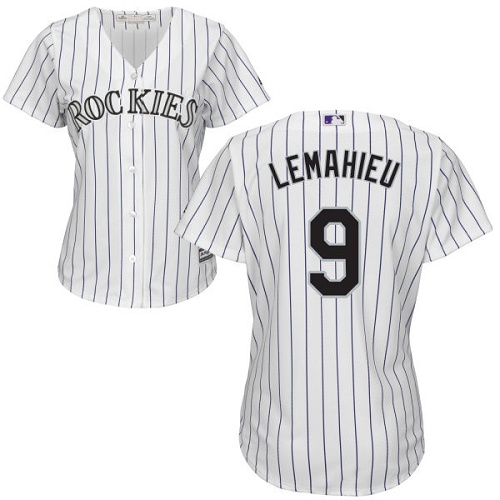 Rockies #9 DJ LeMahieu White Strip Home Women's Stitched MLB Jersey - Click Image to Close